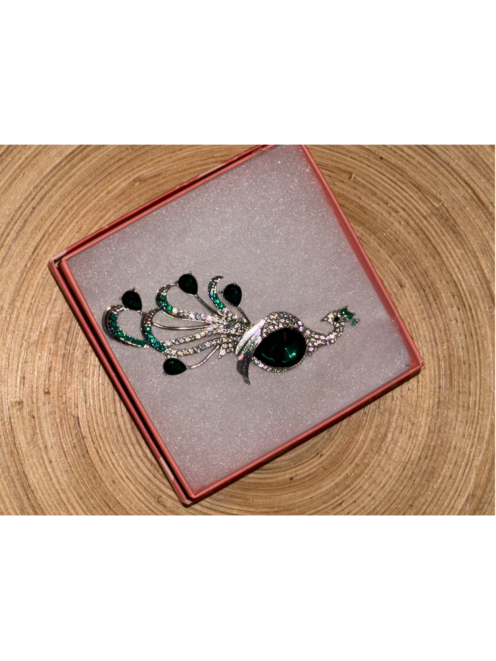 Women's Boutique Peacock Brooch Silver and Green